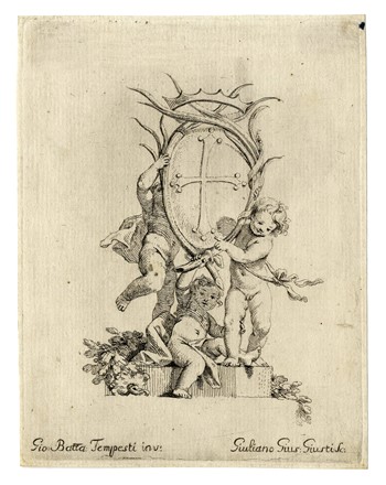  Giuseppe Giusti  (Pistoia,, 1700 - Bologna,, ) : Blasone con croce e corona retto da puttini.  - Asta Stampe, disegni e dipinti antichi, moderni e contemporanei [ASTA A TEMPO] - Libreria Antiquaria Gonnelli - Casa d'Aste - Gonnelli Casa d'Aste