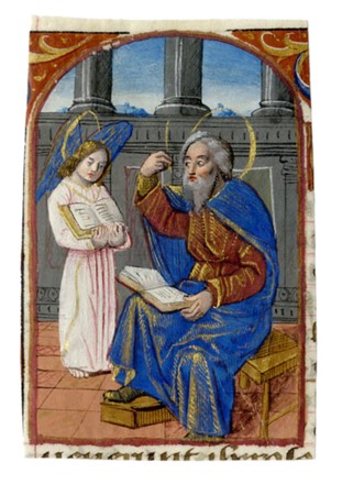  Gillet e Germain Hardouyn  (miniatori ed editori a Parigi, ) [cerchia di] : San Matteo e l'angelo.  - Auction Stampe, disegni e dipinti antichi, moderni e contemporanei [ASTA A TEMPO] - Libreria Antiquaria Gonnelli - Casa d'Aste - Gonnelli Casa d'Aste