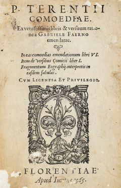  Terentius Afer Publius : Comoediae. Ex vetustissimis libris & versuum ratione a  [..]