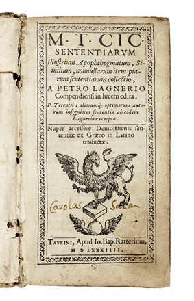  Cicero Marcus Tullius : Sententiarum illustrium apophthegmatum, similium, nonnullarum item piarum sententiarum collectio... Classici, Letteratura  - Auction Books, autographs & manuscripts - Libreria Antiquaria Gonnelli - Casa d'Aste - Gonnelli Casa d'Aste