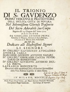  Prina Girolamo Antonio : Il Trionfo di san Gaudenzo primo vescovo e protettore  [..]