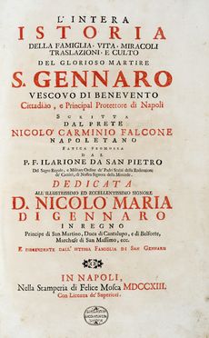  Falcone Niccolò Carminio : L'intera istoria della famiglia, vita, miracoli, traslazioni,  [..]