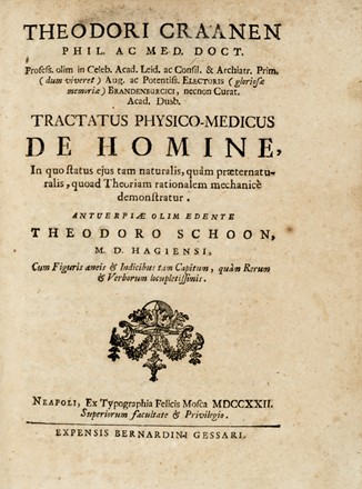  Craanen Theodor : Tractatus physico-medicus de homine, in quo status ejus tam naturalis, quam praeternaturalis... Medicina, Chirurgia, Figurato, Medicina, Collezionismo e Bibliografia  Raphael Bienvenu Sabatier  - Auction Books, autographs & manuscripts - Libreria Antiquaria Gonnelli - Casa d'Aste - Gonnelli Casa d'Aste