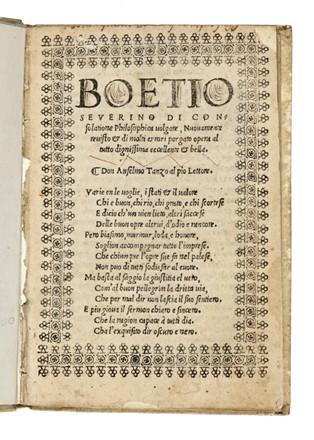  Boethius Anicius Manlius Torquatus Severinus : Di consolatione philosophica volgare, nuovamente revisto & di molti errori porgato...  - Asta Libri, autografi e manoscritti - Libreria Antiquaria Gonnelli - Casa d'Aste - Gonnelli Casa d'Aste