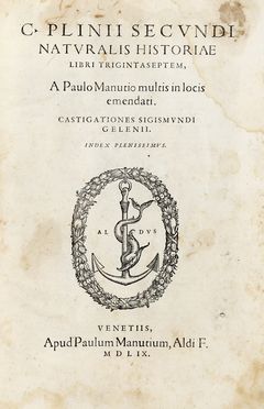  Plinius Secundus Gaius : Naturalis historiae libri trigintaseptem, a Paulo Manutio  [..]
