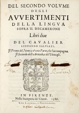  Salviati Leonardo : Degli avvertimenti della lingua sopra'l Decamerone... Volume  [..]