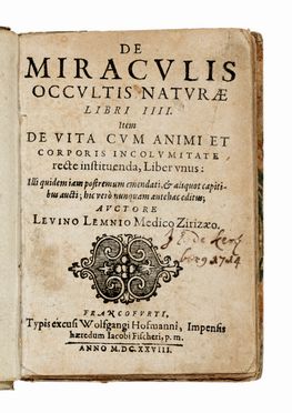  Lemnius Levinus : De miraculis occultis naturae libri IV.  - Asta Libri, autografi e manoscritti - Libreria Antiquaria Gonnelli - Casa d'Aste - Gonnelli Casa d'Aste