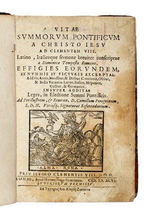  Tempesta Domenico : Vitae summorum pontificum a Christo Iesu ad Clementem VIII. Religione, Biografia, Storia, Diritto e Politica  - Auction Books, autographs & manuscripts - Libreria Antiquaria Gonnelli - Casa d'Aste - Gonnelli Casa d'Aste