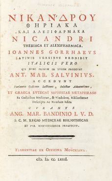 Nicander Colophonius : Theriaca et Alexipharmaca...  - Asta Libri, autografi e  [..]