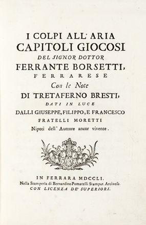 Lotto di 5 opere di letteratura.  Ferrante Borsetti, Francesco Petrarca, Carlo Antonio  [..]