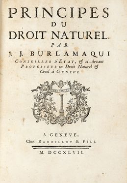  Burlamaqui Jean-Jacques : Principes du droit naturel.  - Asta Libri, autografi  [..]