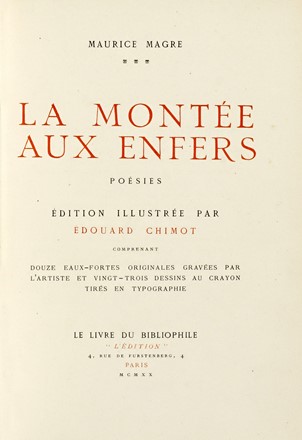  Magre Maurice : La Monte aux Enfers.  Edouard Chimot  (Lilla, 1880 - Parigi, 1959), Longus Sophista  - Asta Libri, manoscritti e riviste [ASTA A TEMPO] - Libreria Antiquaria Gonnelli - Casa d'Aste - Gonnelli Casa d'Aste