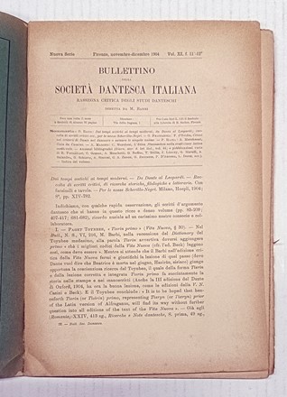 Bullettino della Societ� Dantesca Italiana. Rassegna critica degli studi danteschi diretta da Michele Barbi. Periodici e Riviste, Dantesca, Collezionismo e Bibliografia, Letteratura  Michele Barbi  - Auction Books, autographs & manuscripts [timed auction] - Libreria Antiquaria Gonnelli - Casa d'Aste - Gonnelli Casa d'Aste