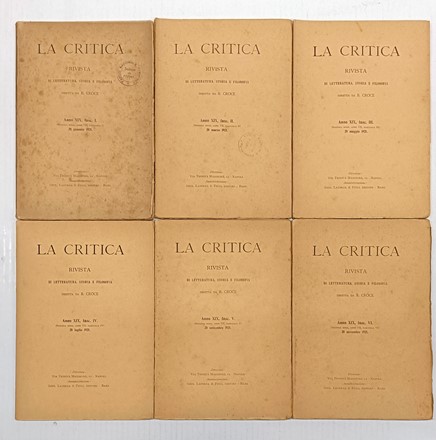 La Critica. Rivista di letteratura, storia e filosofia diretta da B. Croce. Periodici e Riviste, Letteratura, Storia, Filosofia, Collezionismo e Bibliografia, Storia, Diritto e Politica  Benedetto Croce  - Auction Books, autographs & manuscripts [timed auction] - Libreria Antiquaria Gonnelli - Casa d'Aste - Gonnelli Casa d'Aste