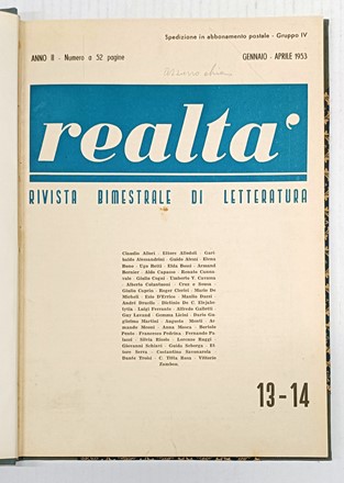Realt�, (poi) Realismo lirico. Rivista bimestrale di letteratura. Periodici e Riviste, Letteratura, Collezionismo e Bibliografia  Aldo Capasso  - Auction Books, autographs & manuscripts [timed auction] - Libreria Antiquaria Gonnelli - Casa d'Aste - Gonnelli Casa d'Aste