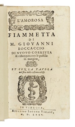  Boccaccio Giovanni : L'amorosa Fiammetta. Classici, Letteratura italiana, Letteratura, Letteratura  - Auction Books, autographs & manuscripts [timed auction] - Libreria Antiquaria Gonnelli - Casa d'Aste - Gonnelli Casa d'Aste