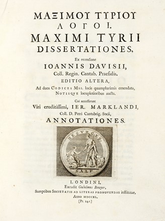  Maximus Tyrius : Logoi [...] Dissertationes, ex recensione Ioannis Davisii... Classici, Legatura, Letteratura, Collezionismo e Bibliografia  - Auction Books, autographs & manuscripts [timed auction] - Libreria Antiquaria Gonnelli - Casa d'Aste - Gonnelli Casa d'Aste