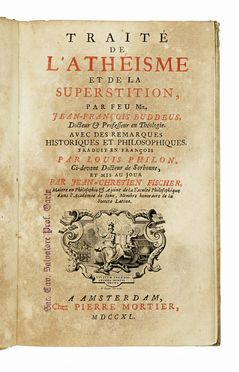  Buddeus Johann Franz : Traité de l'athéisme et de la superstition. Occultismo,  [..]