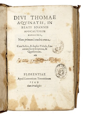  Tommaso d'Aquino (santo) : In beati Ioannis Apocalypsim expositio, nunc primum  tenebris eruta.  - Asta Libri, manoscritti e riviste [ASTA A TEMPO] - Libreria Antiquaria Gonnelli - Casa d'Aste - Gonnelli Casa d'Aste