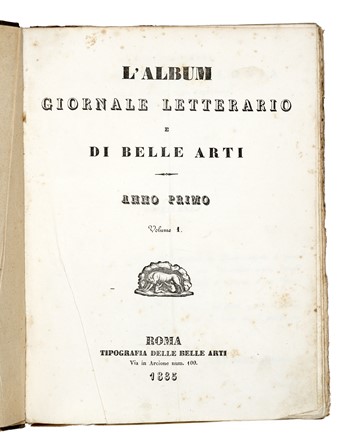  De Angelis Giovanni : L'album giornale letterario e di belle arti. Anno primo, volume 1 (-anno X, volume decimo). Periodici e Riviste, Collezionismo e Bibliografia  - Auction Books, autographs & manuscripts [timed auction] - Libreria Antiquaria Gonnelli - Casa d'Aste - Gonnelli Casa d'Aste