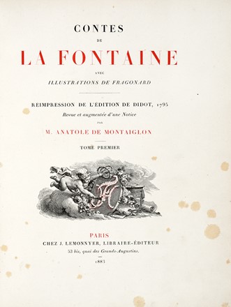  La Fontaine Jean (de) : Contes [...] avec illustrations de Fragonard, reimpression de l'édition de Didot, 1795... Tome premier (-second).  - Asta Libri, manoscritti e riviste [ASTA A TEMPO] - Libreria Antiquaria Gonnelli - Casa d'Aste - Gonnelli Casa d'Aste