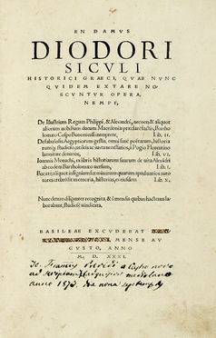  Diodorus Siculus : En damus Diodori Siculi historici Greci, quae nunc quidem extare  [..]