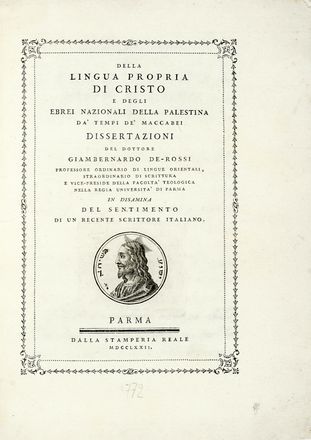  De Rossi Giovanni Bernardo : Della vana aspettazione degli ebrei del loro Re Messia dal compimento di tutte le epoche. Trattato...  - Asta Libri, autografi e manoscritti - Libreria Antiquaria Gonnelli - Casa d'Aste - Gonnelli Casa d'Aste