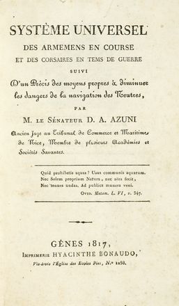 Editto politico di navigazione mercantile austriaca in data di Vienna, il di 25. aprile 1774. Marina, Storia, Letteratura tedesca, Storia locale  Domenico Alberto Azuni  - Auction Books, autographs & manuscripts - Libreria Antiquaria Gonnelli - Casa d'Aste - Gonnelli Casa d'Aste