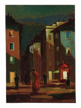  Renato Natali  (Livorno, 1883 - 1979) [attribuito a] : Via cittadina.  - Asta Arte  [..]