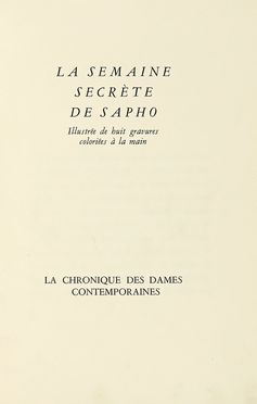  Pia Pascal : La semaine secrte de Sapho illustre de huit gravures colories   [..]