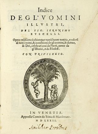  Ruscelli Girolamo : Indice degl'uomini illustri... Storia, Biografia, Storia, Diritto  [..]