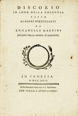  Martini Emmanuele : Discorso in lode della coreggia. Letteratura italiana, Letteratura  [..]