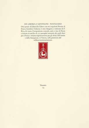  De Libero Libero : Postludio.  Franco Gentilini  (Faenza, 1909 - Roma, 1981), Diego Valeri, Renzo Vespignani  (Roma, 1924 - 2001), Domenico Cantatore  (Ruvo di Puglia,  - Parigi, 1998), Charles Baudelaire  ( - 1867, ), Santiago Cogorno  - Asta Libri, autografi e manoscritti - Libreria Antiquaria Gonnelli - Casa d'Aste - Gonnelli Casa d'Aste