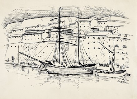  Rolf Erik von Hoerschelmann  (Dorpat, Tartu in Estonia,, 1885 - Feldafing,, 1947) : Veduta della banchina del porto di Portoferraio.  - Auction Books, autographs & manuscripts - Libreria Antiquaria Gonnelli - Casa d'Aste - Gonnelli Casa d'Aste