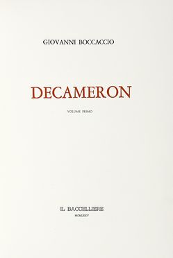  Boccaccio Giovanni : Decameron. Volume primo (-secondo).  Renato Guttuso  (Bagheria, 1911 - Roma, 1987), Emilio Greco  (Catania, 1913 - Roma, 1995), Aligi Sassu  (Milano, 1912 - Pollena, 2000)  - Asta Libri, autografi e manoscritti - Libreria Antiquaria Gonnelli - Casa d'Aste - Gonnelli Casa d'Aste