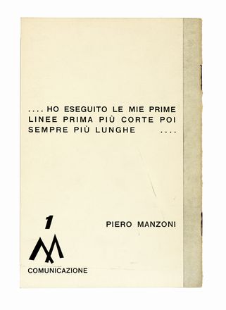  Manzoni Piero : 1 M Comunicazione [Ho eseguito le mie prime linee prima pi corte poi sempre pi lunghe...] Letteratura italiana, Libro d'Artista, Letteratura, Collezionismo e Bibliografia  Paul Colinet, Marcel Piqueray  - Auction Books, autographs & manuscripts - Libreria Antiquaria Gonnelli - Casa d'Aste - Gonnelli Casa d'Aste