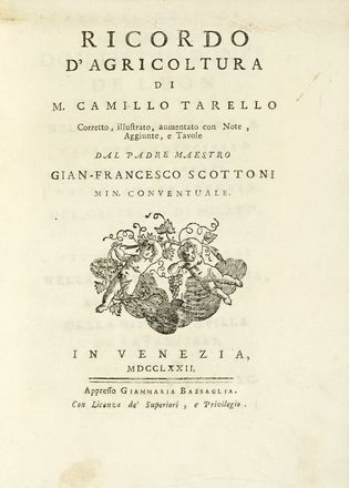  Tarello Camillo : Ricordo d'agricoltura [...] corretto, illustrato, aumentato con note... Agricoltura, Scienze naturali  - Auction Books, autographs & manuscripts - Libreria Antiquaria Gonnelli - Casa d'Aste - Gonnelli Casa d'Aste