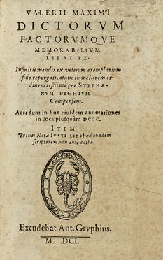  Valerius Maximus : Dictorum, factorumque memorabilium. Libri IX. Economia, Storia, Diritto, Economia, Sociologia, Storia, Diritto e Politica, Storia, Diritto e Politica  - Auction Books, autographs & manuscripts - Libreria Antiquaria Gonnelli - Casa d'Aste - Gonnelli Casa d'Aste