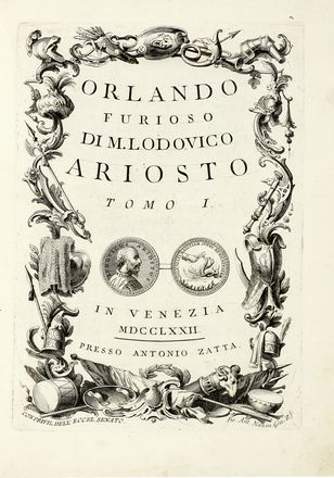  Ariosto Ludovico : Orlando furioso. Tomo I (-IV). Letteratura italiana, Figurato,  [..]