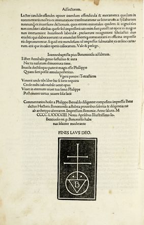  Suetonius Tranquillus Gaius : Commentationes conditae a Philippo Beroaldo in Svetonium Tranquillum... Storia, Biografia, Letteratura classica, Incunabolo, Storia, Diritto e Politica, Storia, Diritto e Politica, Letteratura, Collezionismo e Bibliografia  Filippo Beroaldo  - Auction Books, autographs & manuscripts - Libreria Antiquaria Gonnelli - Casa d'Aste - Gonnelli Casa d'Aste