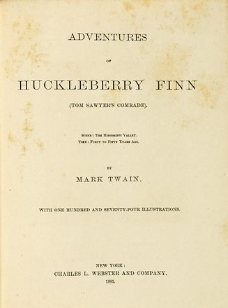  Twain Mark : Adventures of Huckleberry Finn (Tom Sawyer's Comrade).  - Asta Libri, autografi e manoscritti - Libreria Antiquaria Gonnelli - Casa d'Aste - Gonnelli Casa d'Aste