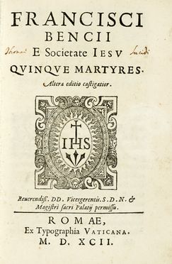  Benci Francesco : Quinque martyres. Gesuitica, Letteratura, Religione, Religione  - Auction Books, autographs & manuscripts - Libreria Antiquaria Gonnelli - Casa d'Aste - Gonnelli Casa d'Aste