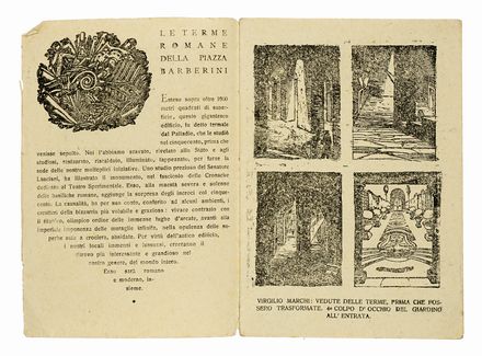 Fondazione della nuova sede della casa d'arte Bragaglia alle terme romane di via Avignonesi in Roma. Futurismo, Arte, Arte  Virgilio Marchi  (Livorno, 1895 - Roma, 1960)  - Auction Books, autographs & manuscripts - Libreria Antiquaria Gonnelli - Casa d'Aste - Gonnelli Casa d'Aste