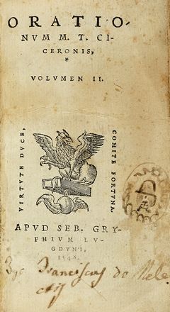  Cicero Marcus Tullius : Orationum [...] volumen II. Classici, Legatura, Letteratura,  [..]