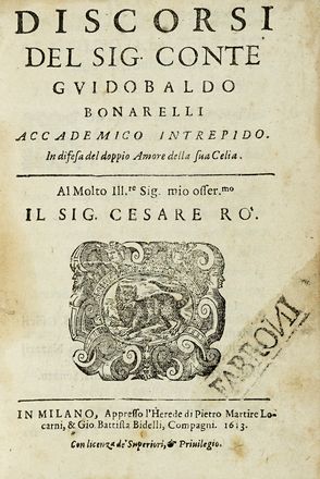  Bonarelli Guidubaldo : Discorsi [...] in difesa del doppio amore della sua Celia.  [..]