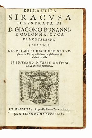  Buonanni Giacomo : Dell'antica Siracusa illustrata. Storia locale, Storia, Diritto  [..]