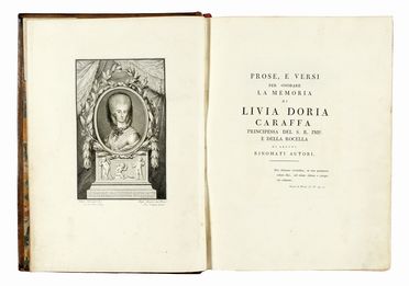  Bodoni Giambattista : Prose e versi per onorare la Memoria di Livia Doria Caraffa Principessa... Bodoni, Collezionismo e Bibliografia  - Auction Books, autographs & manuscripts - Libreria Antiquaria Gonnelli - Casa d'Aste - Gonnelli Casa d'Aste