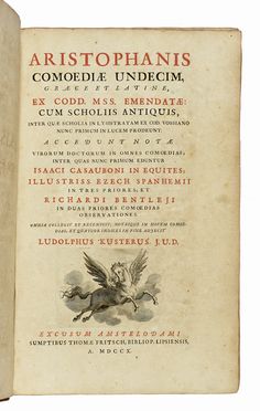  Aristophanes : Comoediae undecim, Graece et Latine, ex codd. mss. emendatae. Classici, Letteratura  - Auction Books, autographs & manuscripts - Libreria Antiquaria Gonnelli - Casa d'Aste - Gonnelli Casa d'Aste