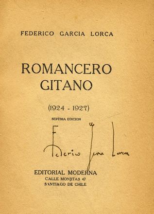  García Lorca Federico : Firma autografa su libro Romancero gitano 1924-1927.  - Asta Libri, autografi e manoscritti - Libreria Antiquaria Gonnelli - Casa d'Aste - Gonnelli Casa d'Aste