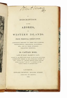  Boid Edward : A Description of the Azores, or Western Islands. Geografia e viaggi  - Auction Books, autographs & manuscripts - Libreria Antiquaria Gonnelli - Casa d'Aste - Gonnelli Casa d'Aste